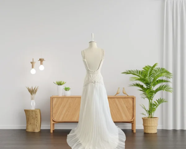 Timeless Pearl and Bead Embroidered Wedding Gown with Flattering Pleated Skirt (Wedding Dress / Bridal)