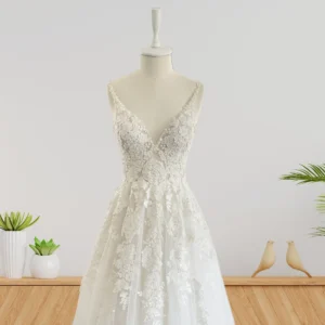 Custom-Made Wedding Gown with Stunning Lace and A-Line Skirt (Wedding Dress / Bridal)