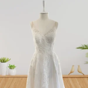Enchanting Wedding Gown with Embroidered Lace Overlay on Satin and Tulle Skirt with Lace Accents (Wedding Dress / Bridal)
