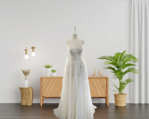 Romantic Wedding Gown with Corded Cotton Lace and Draped Bodice Design (Wedding Dress / Bridal)