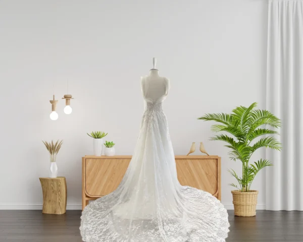 Romantic Wedding Gown with Corded Cotton Lace and Draped Bodice Design (Wedding Dress / Bridal)