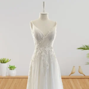 Vintage-Inspired Lace and Tulle Wedding Gown with Softly Draped Bodice (Wedding Dress / Bridal)