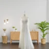 Ethereal Wedding Gown with Tulle Skirt, Draped Bodice, and 3D Leaf Lace Details (Wedding Dress / Bridal)