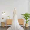 Sophisticated V-Neck Wedding Gown with Dramatic Organza Draping and Lace Skirt (Wedding Dress / Bridal)