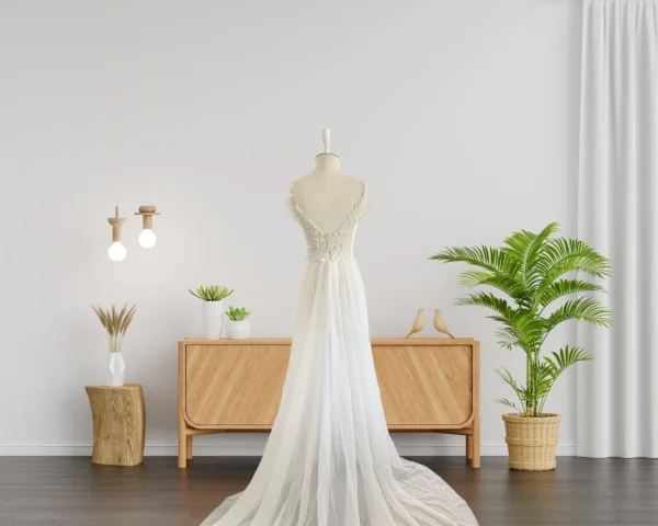 Special Design Wedding Gown with Elegant Lace Bodice and Light Chiffon Skirt (Wedding Dress / Bridal)