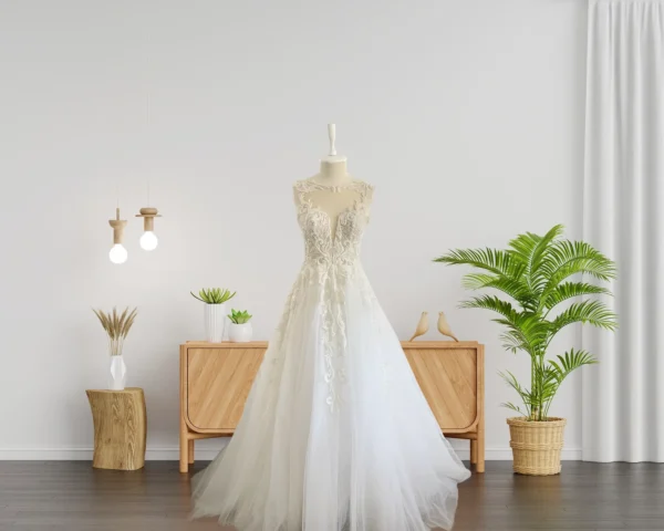 Handmade Bridal Gown with Delicate Lace and Tulle Features (Wedding Dress / Bridal)